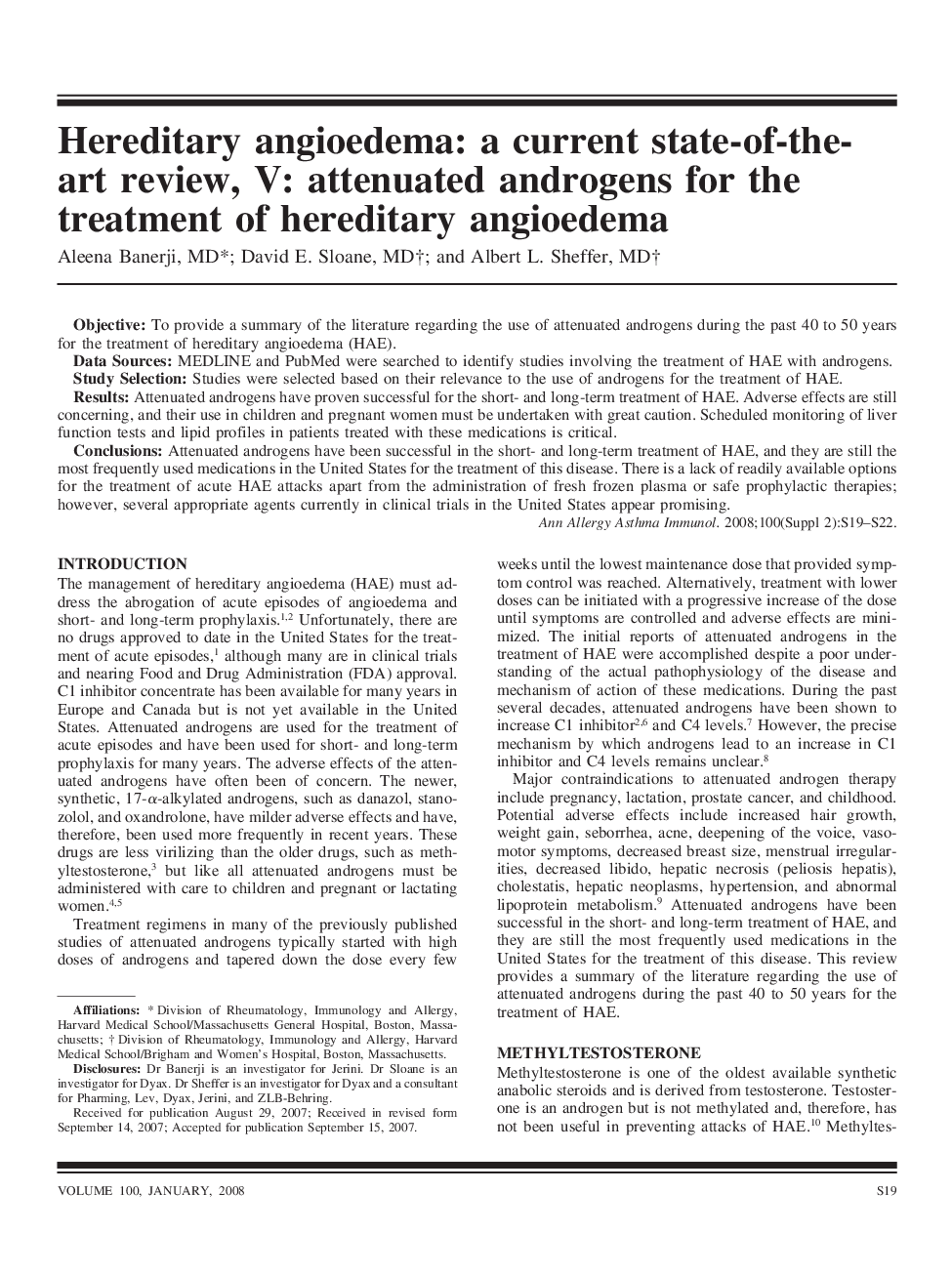 Hereditary angioedema: a current state-of-the-art review, V: attenuated androgens for the treatment of hereditary angioedema