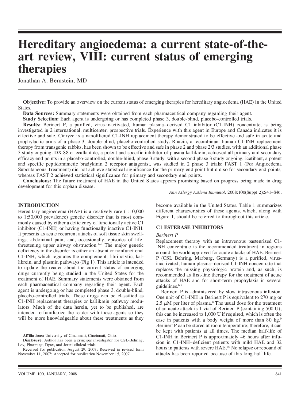 Hereditary angioedema: a current state-of-the-art review, VIII: current status of emerging therapies