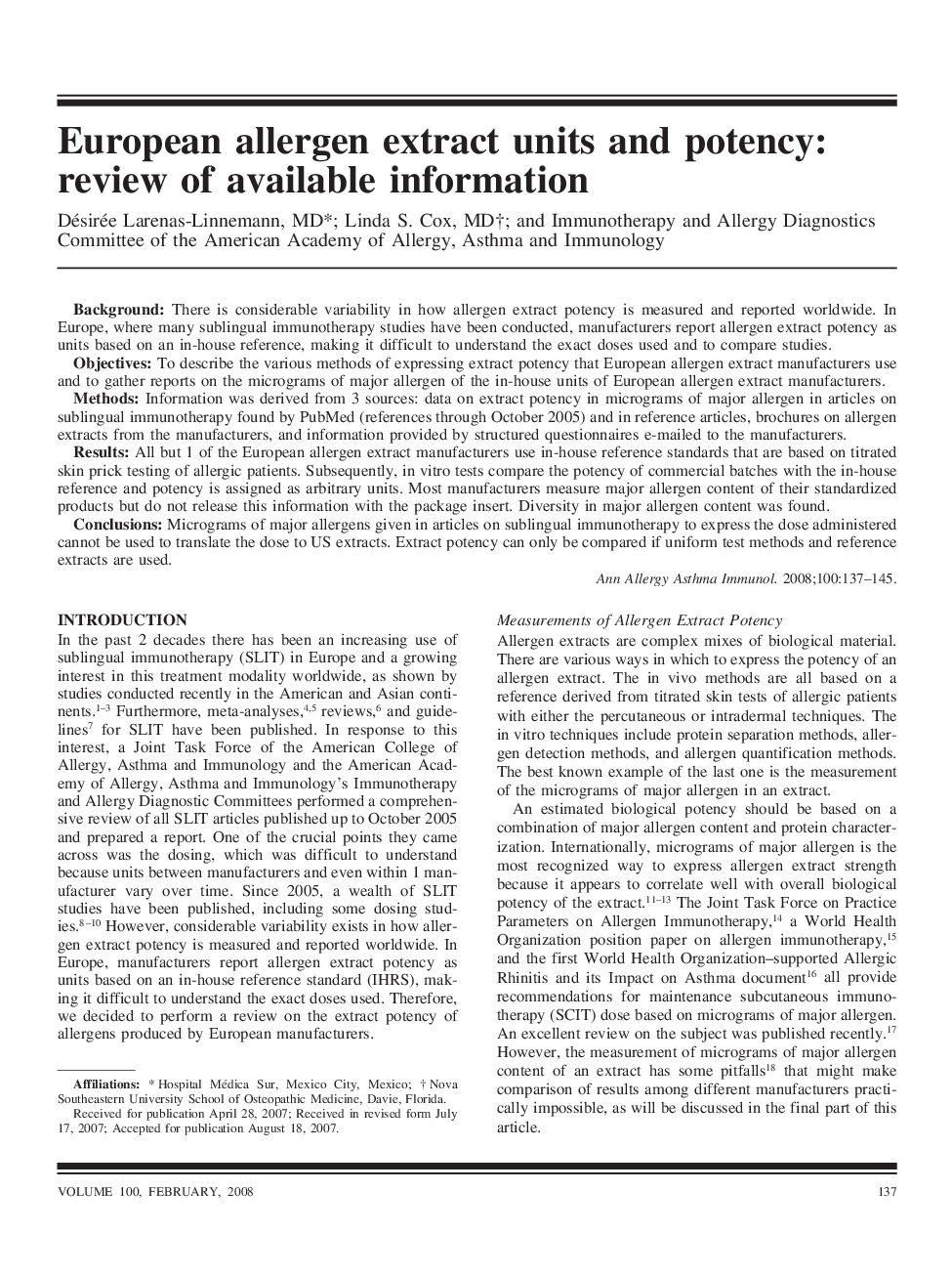European allergen extract units and potency: review of available information