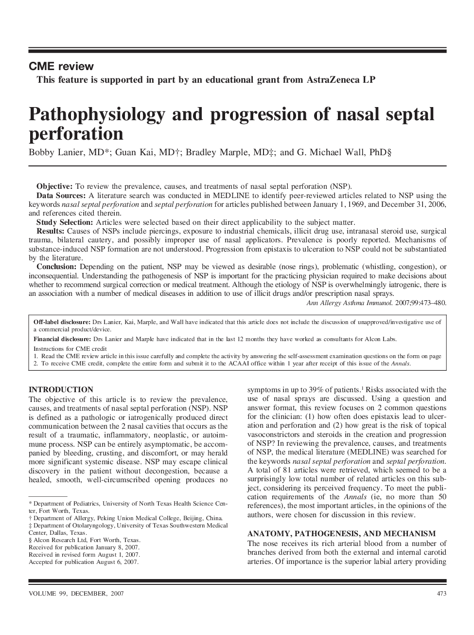 Pathophysiology and progression of nasal septal perforation