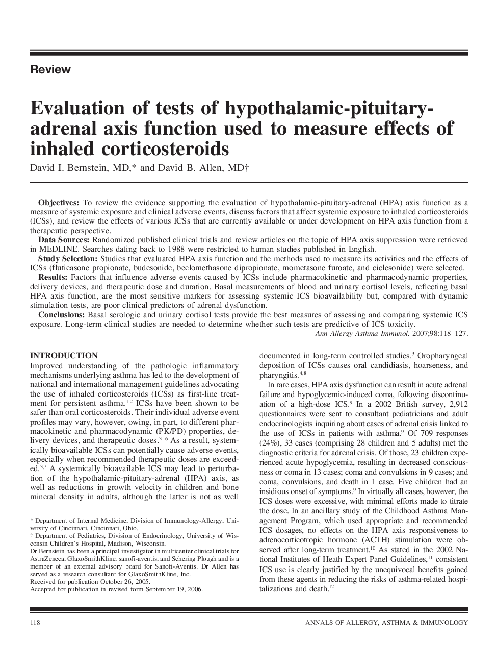 Evaluation of tests of hypothalamic-pituitary-adrenal axis function used to measure effects of inhaled corticosteroids