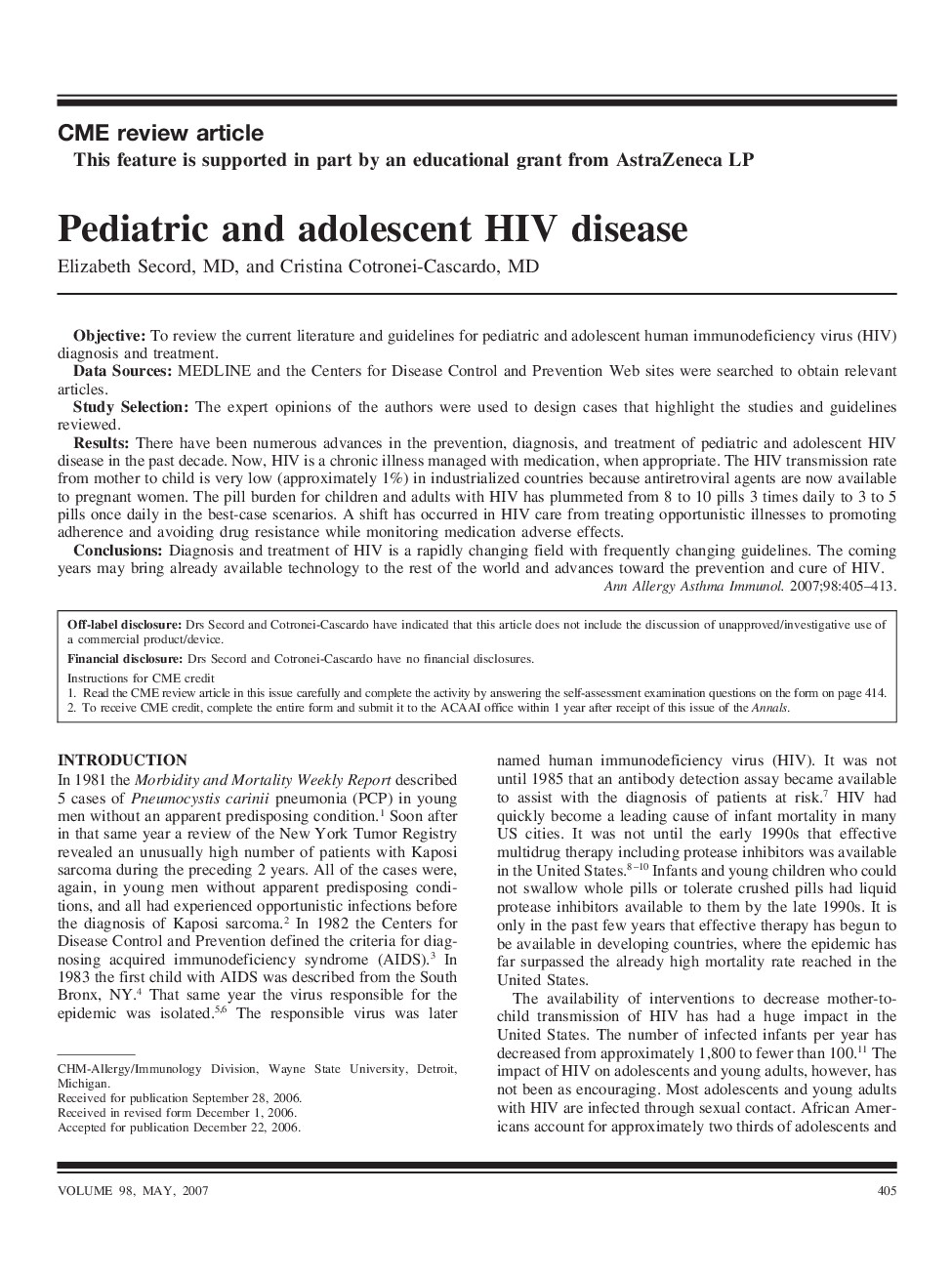 Pediatric and adolescent HIV disease