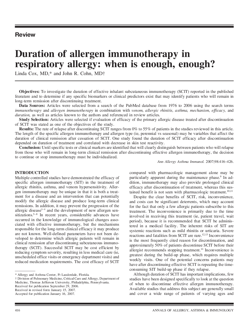 Duration of allergen immunotherapy in respiratory allergy: when is enough, enough?