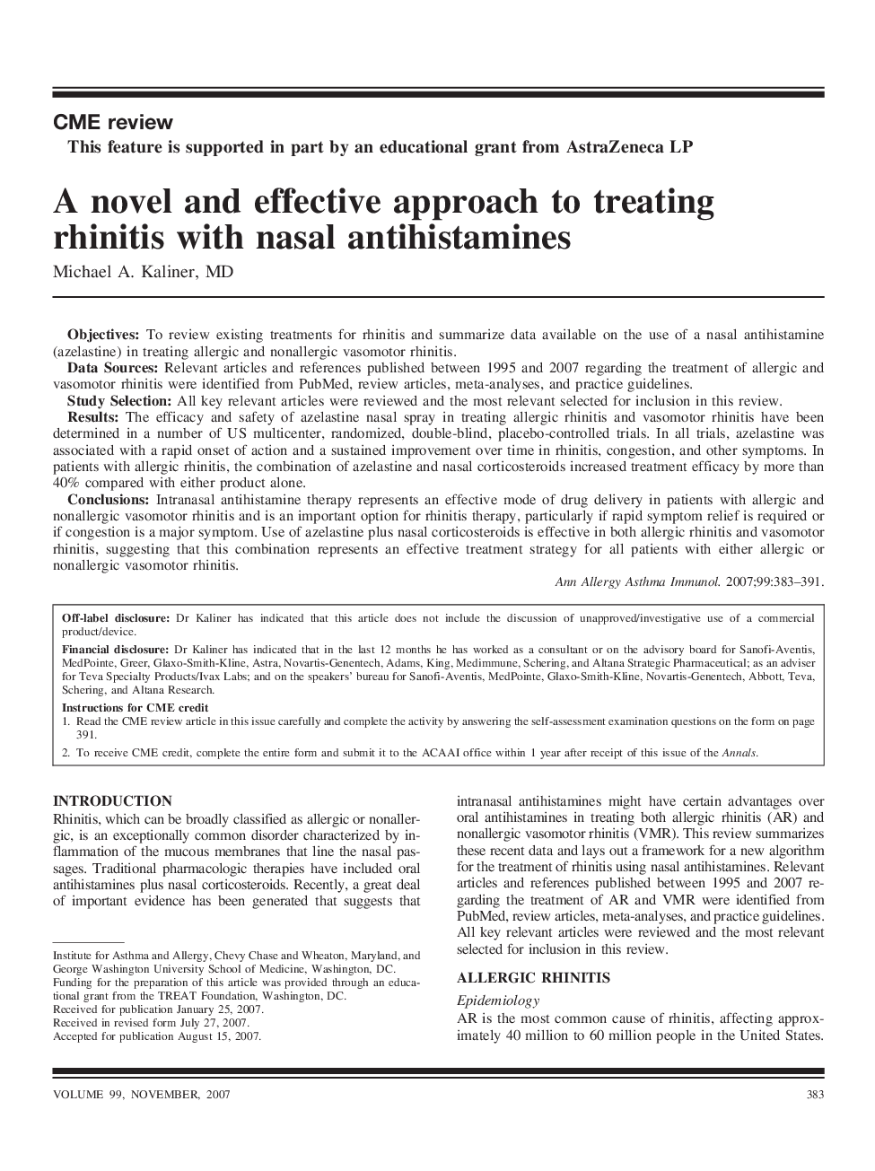 A novel and effective approach to treating rhinitis with nasal antihistamines
