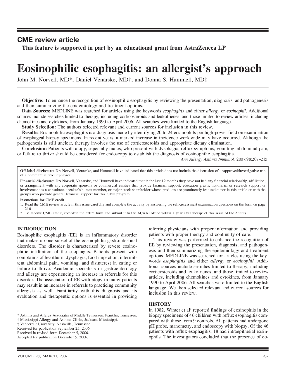 Eosinophilic esophagitis: an allergist's approach