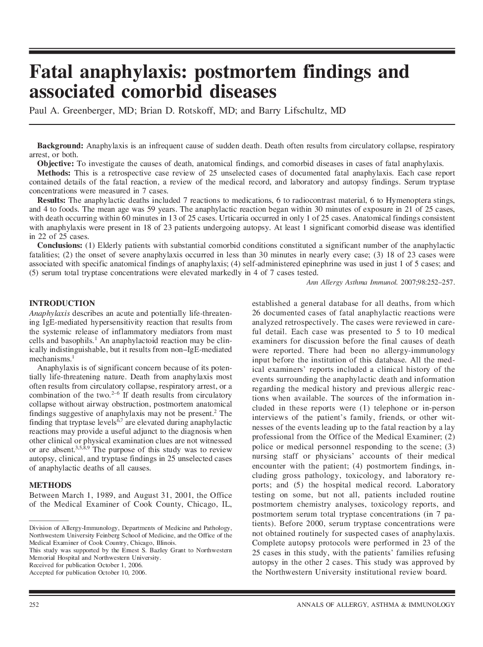 Fatal anaphylaxis: postmortem findings and associated comorbid diseases