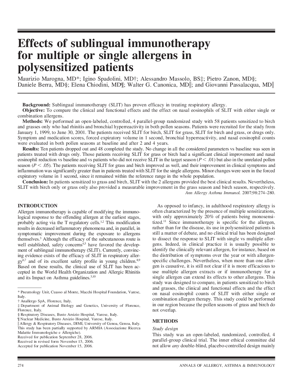 Effects of sublingual immunotherapy for multiple or single allergens in polysensitized patients