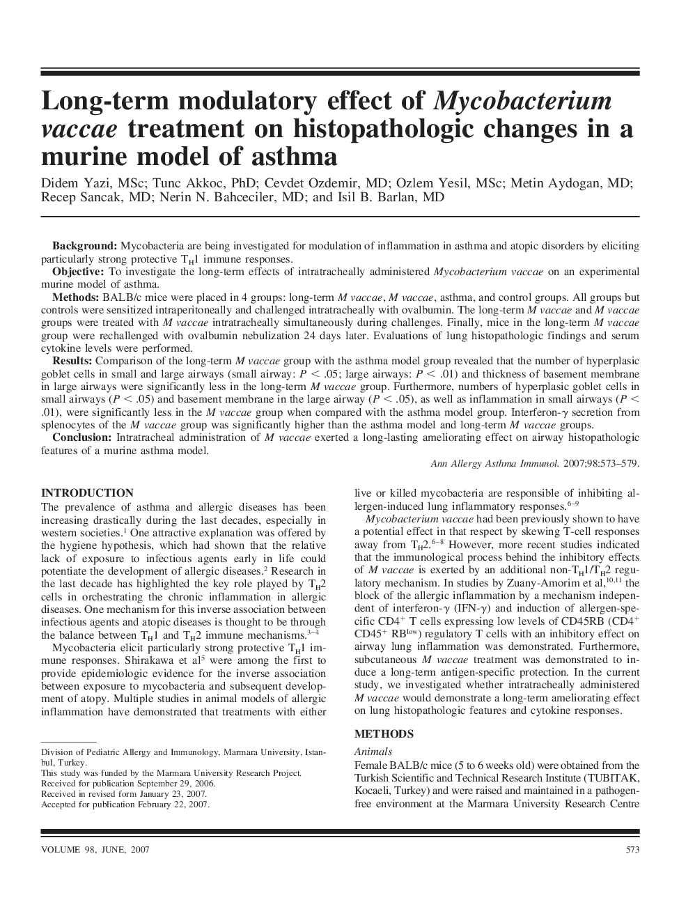 Long-term modulatory effect of Mycobacterium vaccae treatment on histopathologic changes in a murine model of asthma
