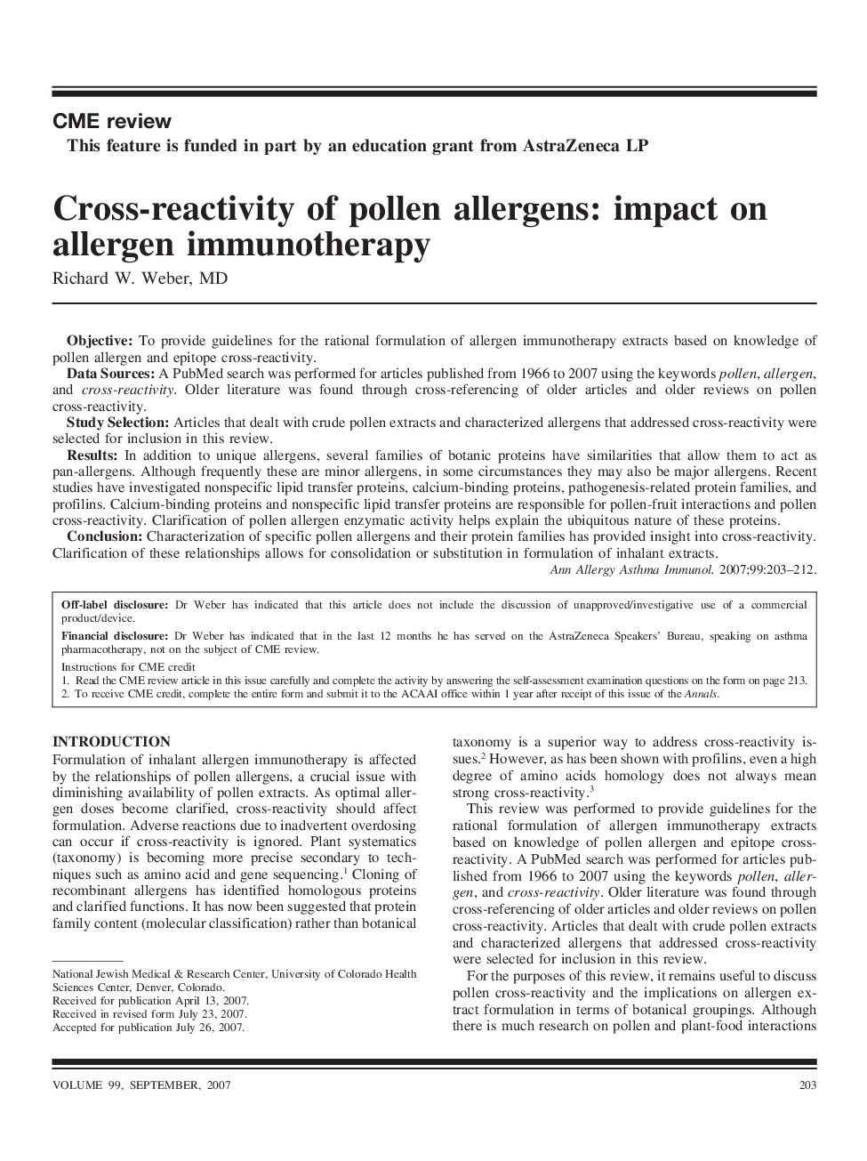 عکس صفحه اول مقاله: Cross-reactivity of pollen allergens: impact on allergen immunotherapy Cross-reactivity of pollen allergens: impact on allergen immunotherapy