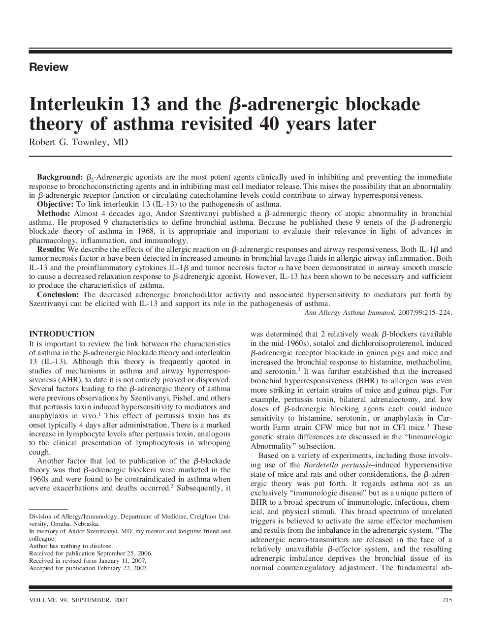 عکس صفحه اول مقاله: Interleukin 13 and the β-adrenergic blockade theory of asthma revisited 40 years later Interleukin 13 and the β-adrenergic blockade theory of asthma revisited 40 years later