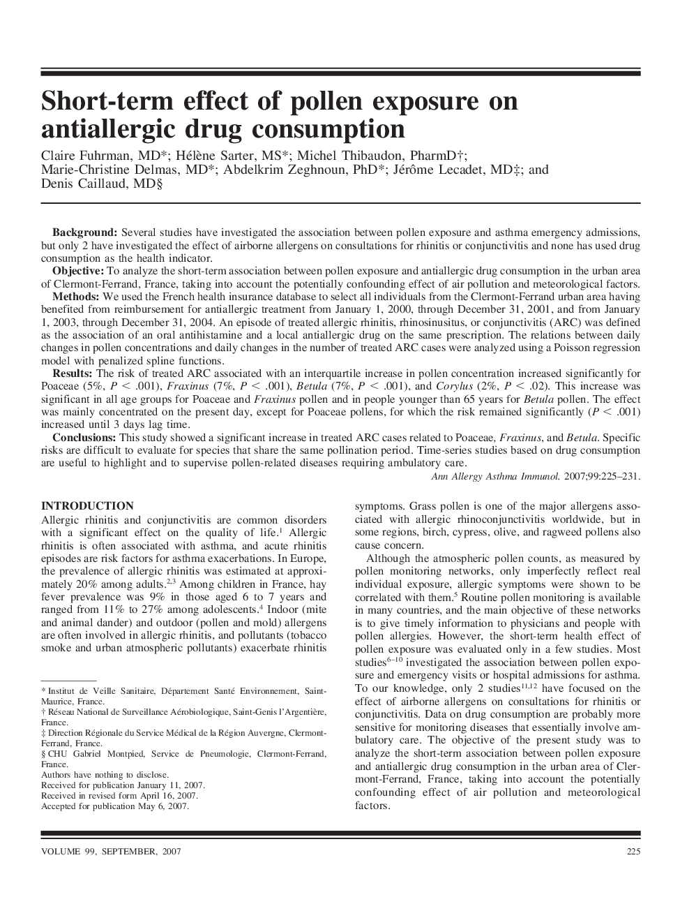 عکس صفحه اول مقاله: Short-term effect of pollen exposure on antiallergic drug consumption Short-term effect of pollen exposure on antiallergic drug consumption