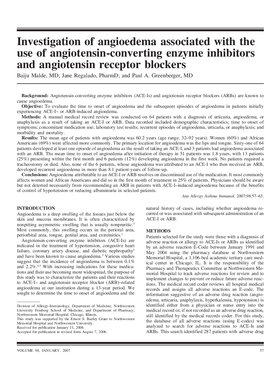 Investigation of angioedema associated with the use of angiotensin-converting enzyme inhibitors and angiotensin receptor blockers
