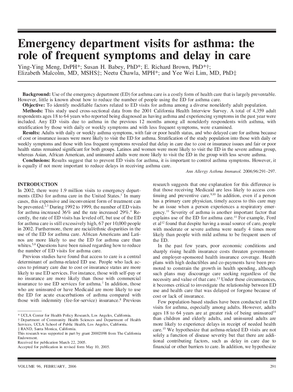 Emergency department visits for asthma: the role of frequent symptoms and delay in care