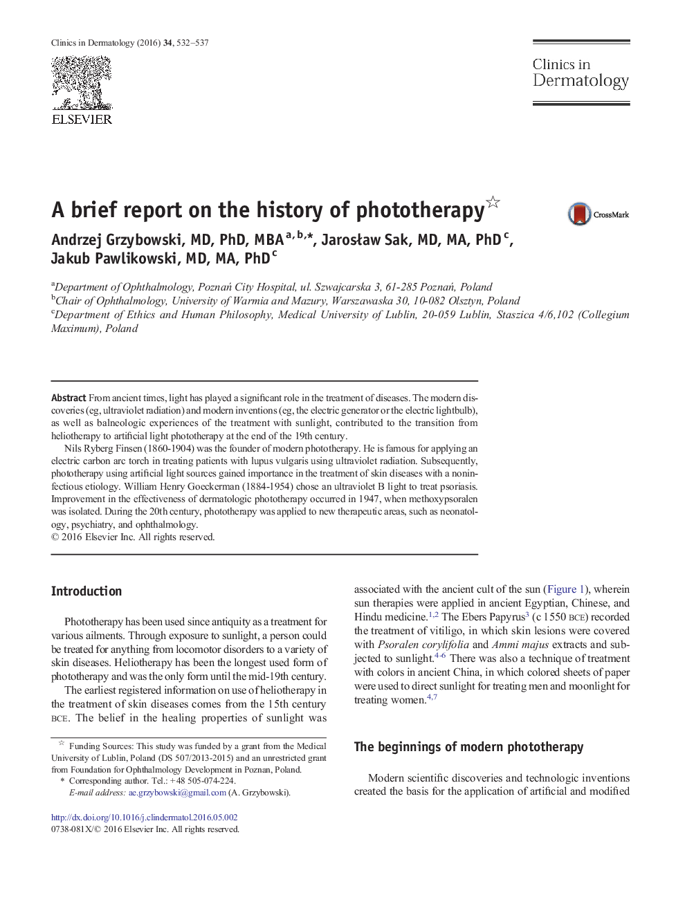 A brief report on the history of phototherapy 