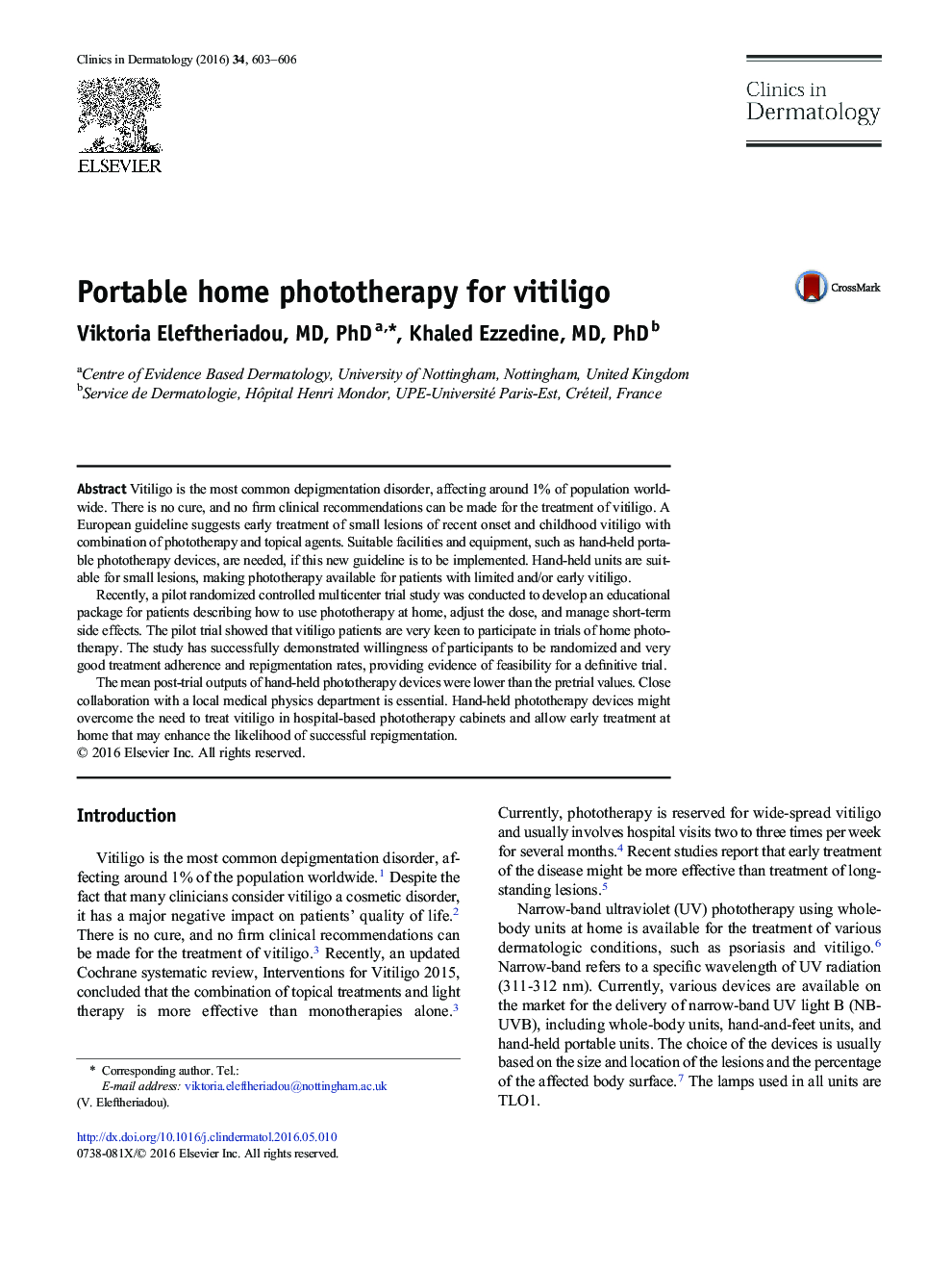 Portable home phototherapy for vitiligo