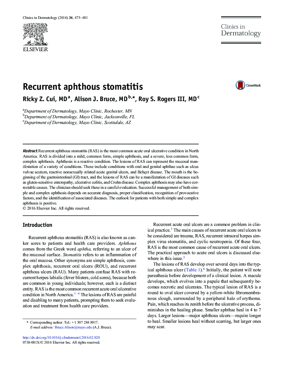 Recurrent aphthous stomatitis