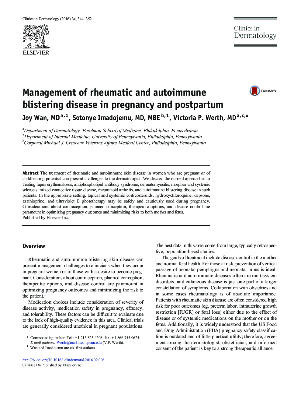 Management of rheumatic and autoimmune blistering disease in pregnancy and postpartum