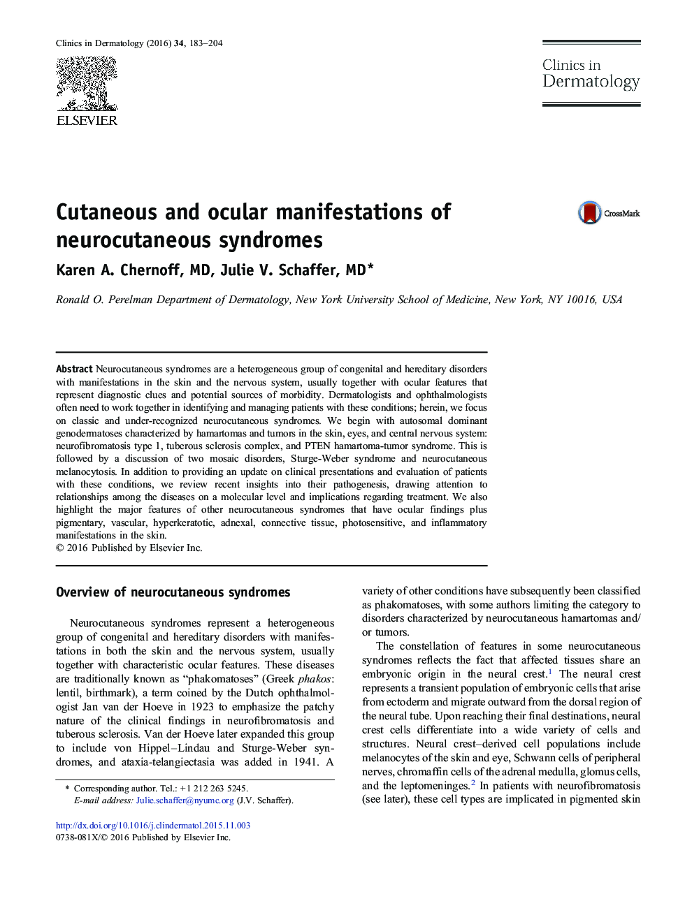 Cutaneous and ocular manifestations of neurocutaneous syndromes