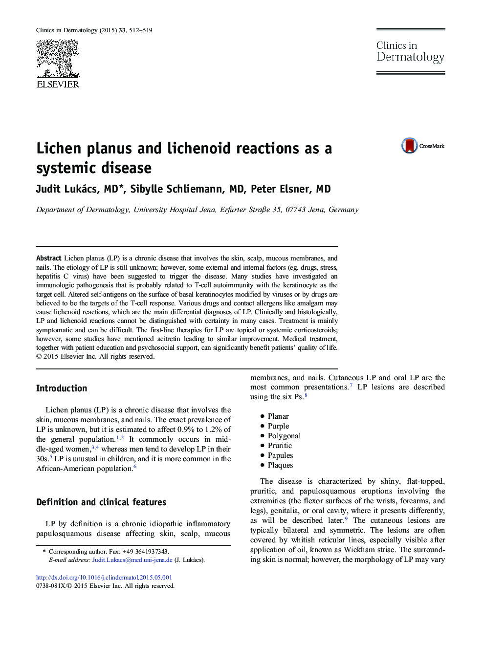 Lichen planus and lichenoid reactions as a systemic disease
