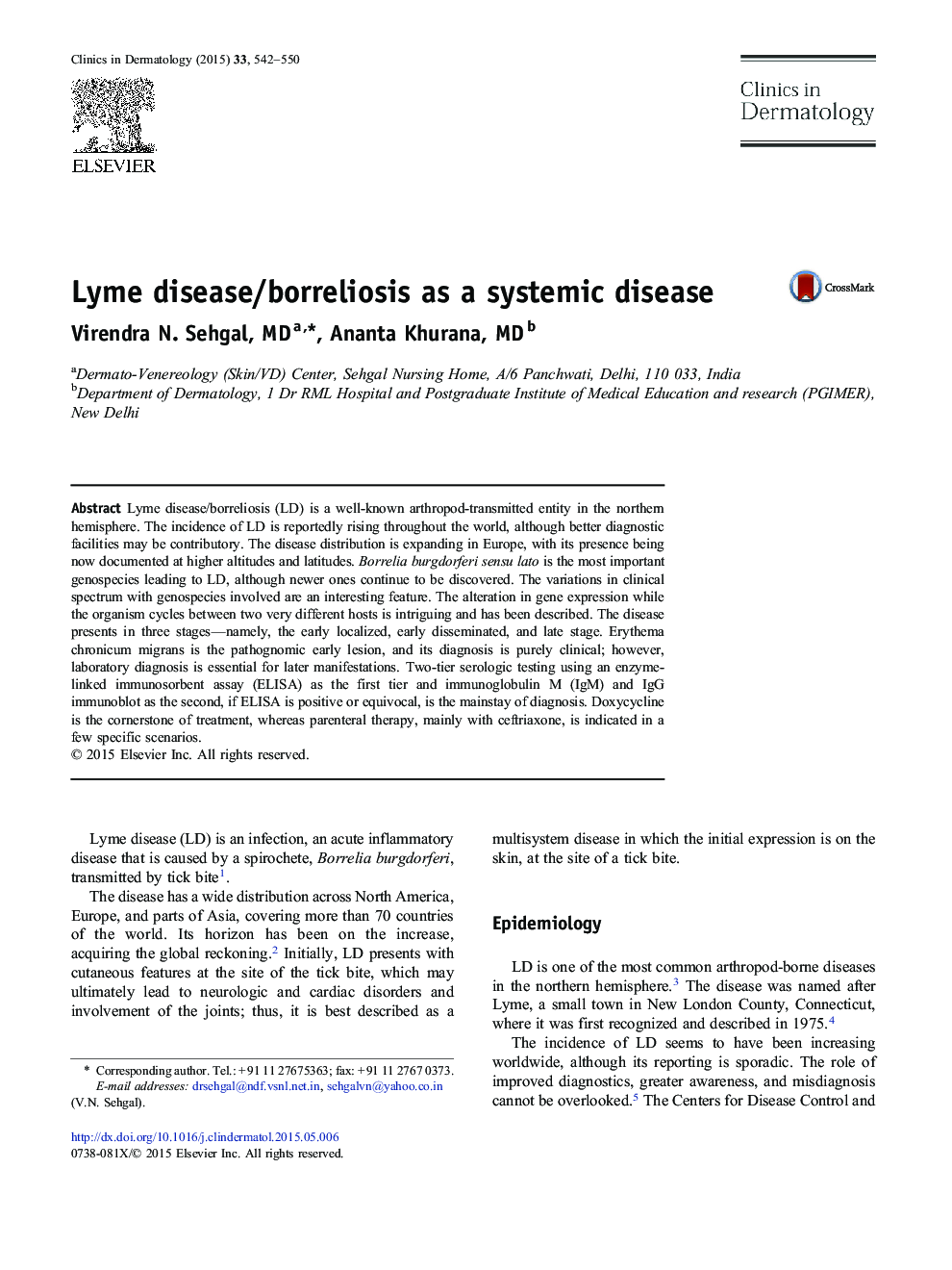 Lyme disease/borreliosis as a systemic disease