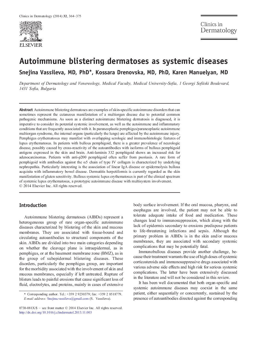 Autoimmune blistering dermatoses as systemic diseases