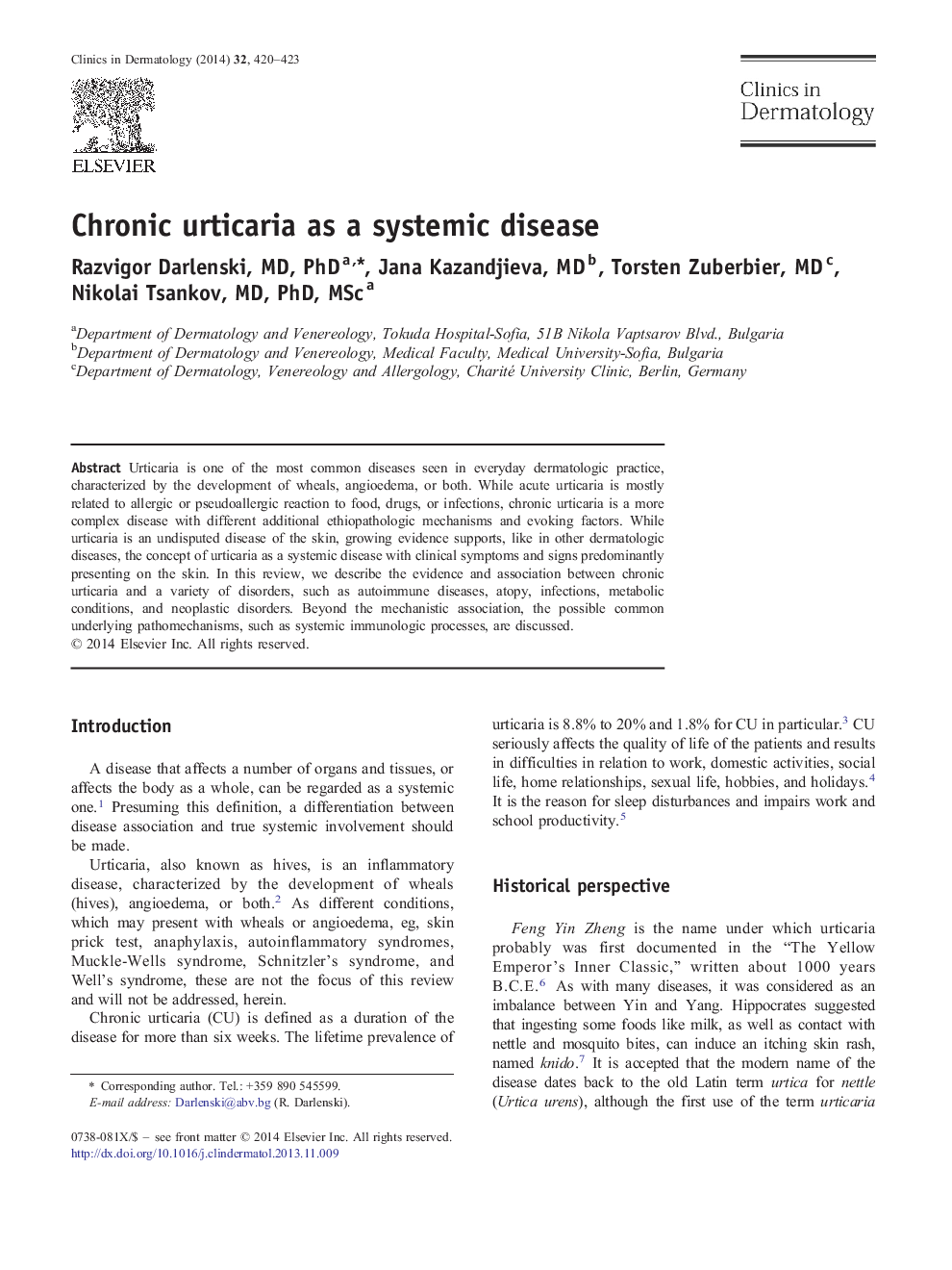 Chronic urticaria as a systemic disease