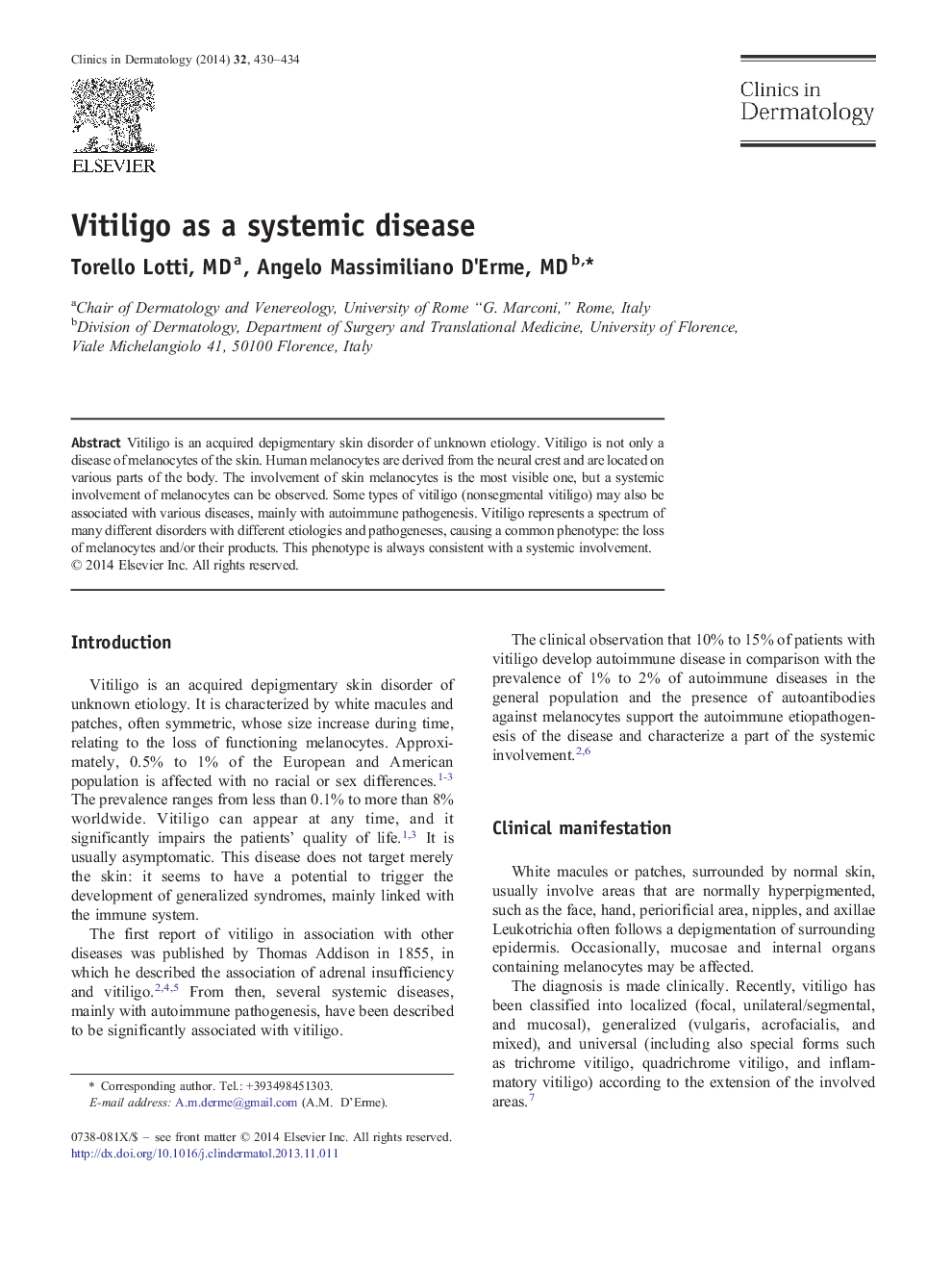 Vitiligo as a systemic disease