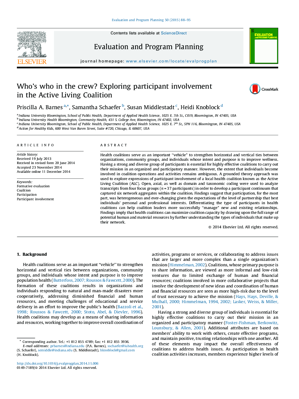 Who's who in the crew? Exploring participant involvement in the Active Living Coalition