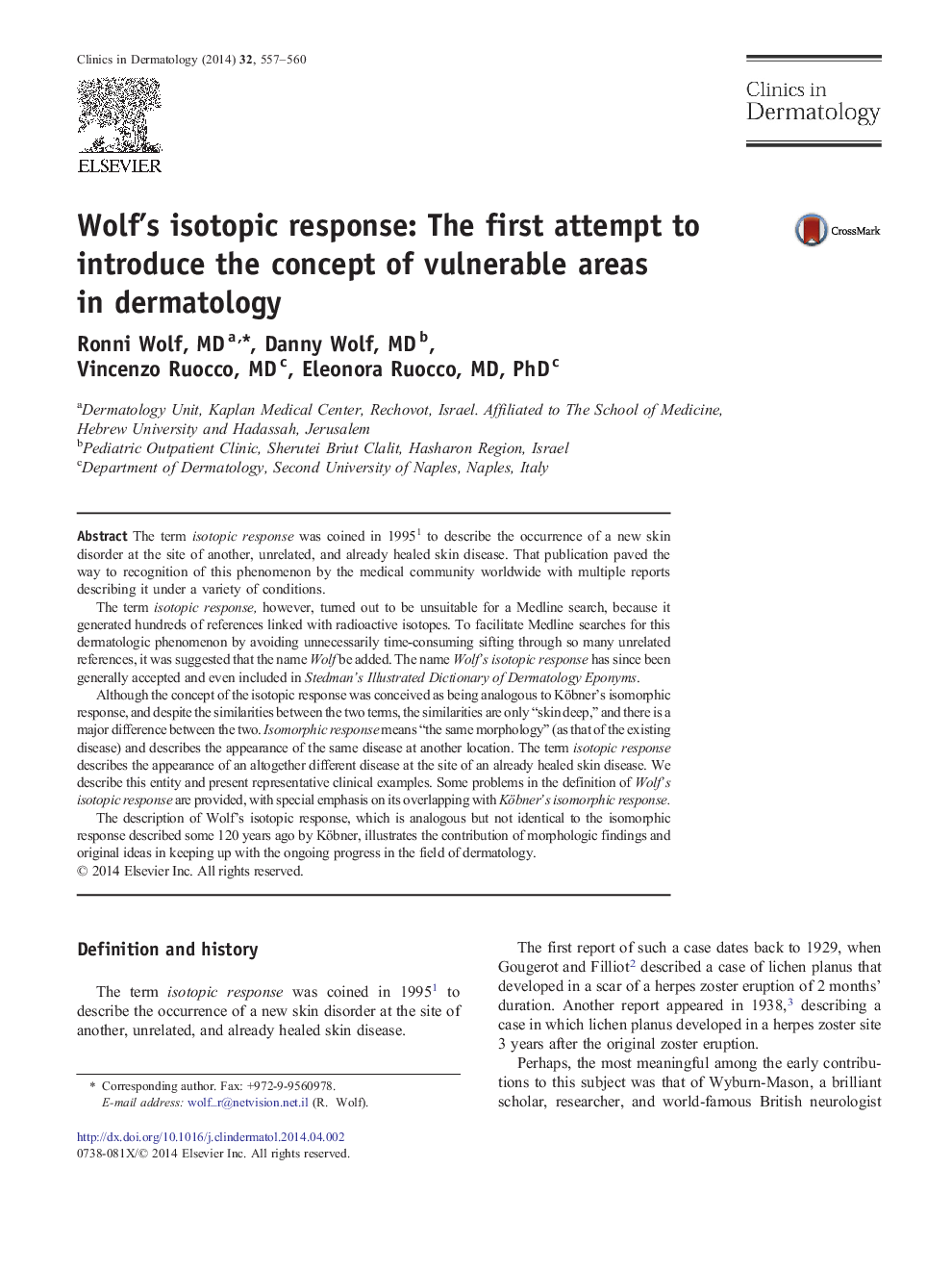 Wolf’s isotopic response: The first attempt to introduce the concept of vulnerable areas in dermatology