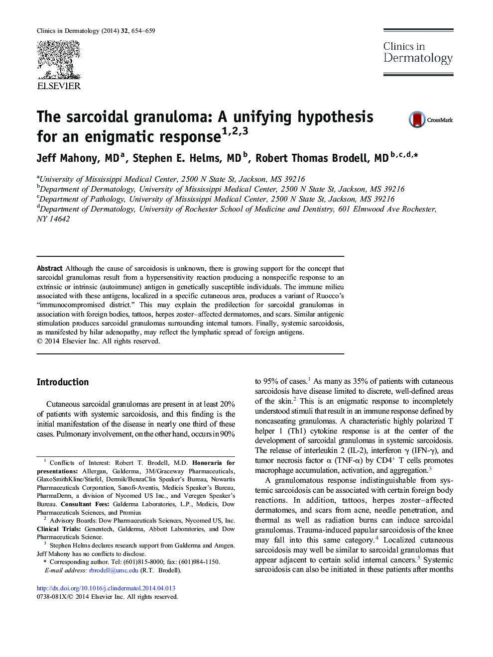 The sarcoidal granuloma: A unifying hypothesis for an enigmatic response 123