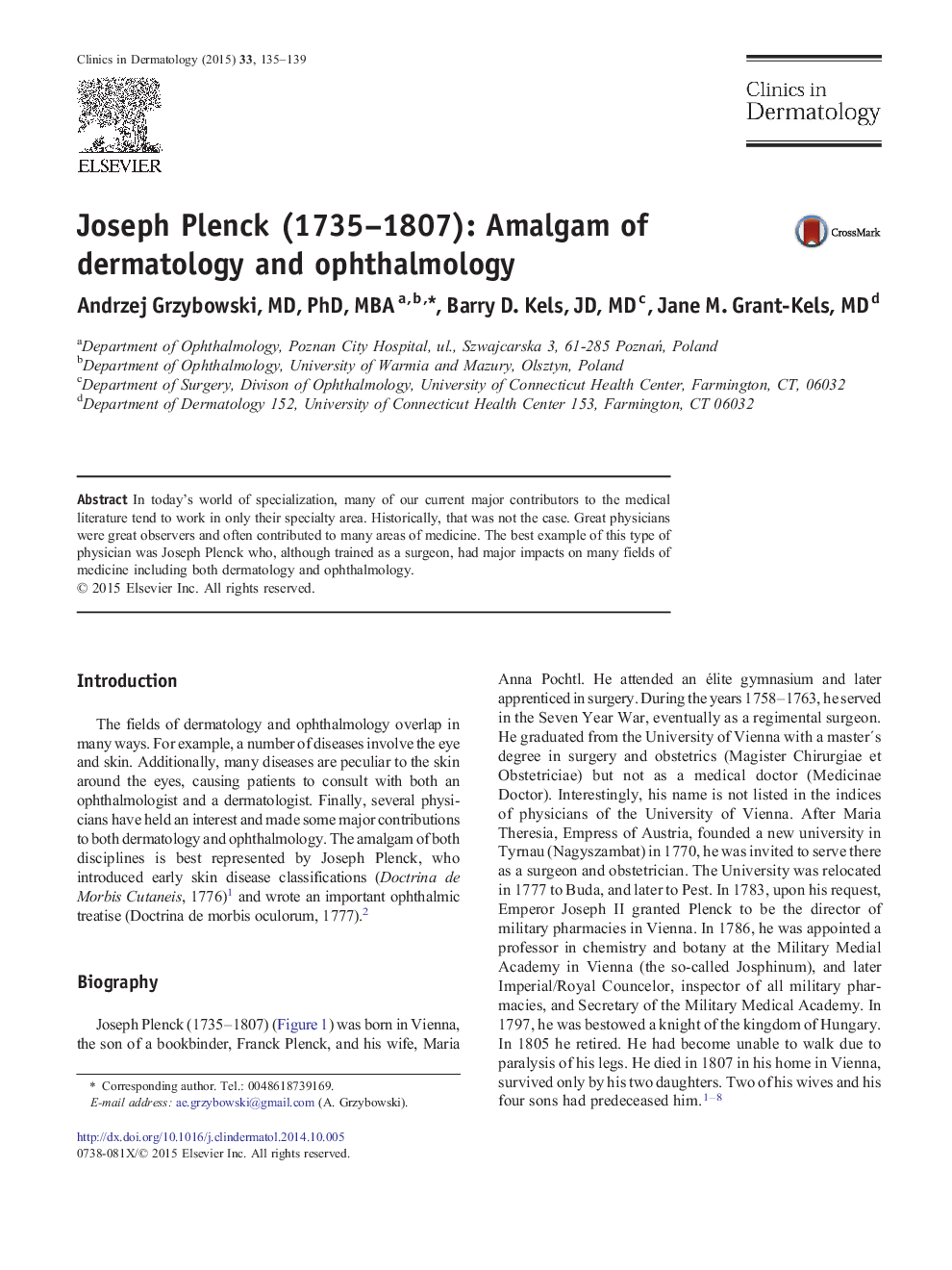 Joseph Plenck (1735-1807): Amalgam of dermatology and ophthalmology