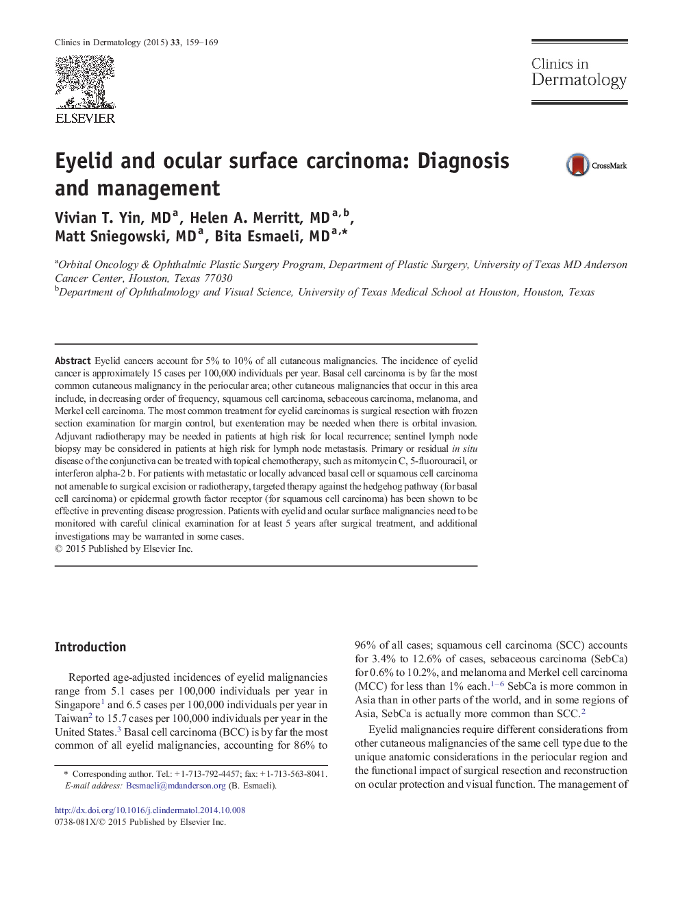 Eyelid and ocular surface carcinoma: Diagnosis and management