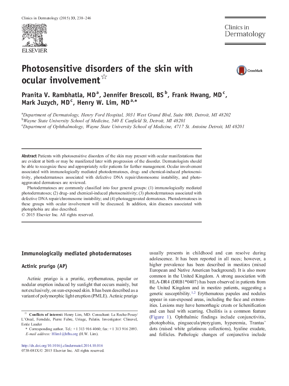 Photosensitive disorders of the skin with ocular involvement 