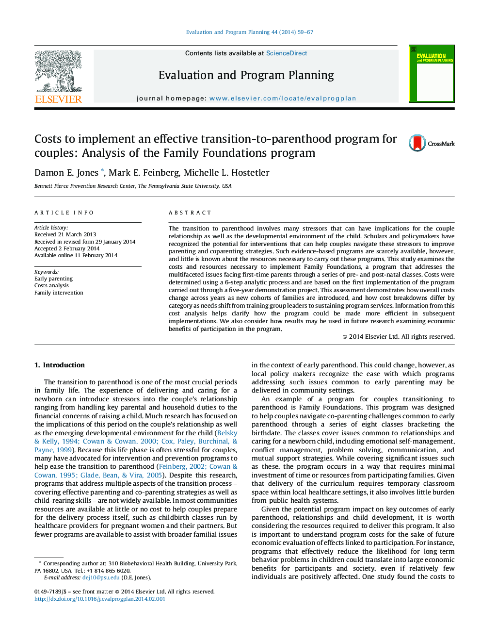 Costs to implement an effective transition-to-parenthood program for couples: Analysis of the Family Foundations program