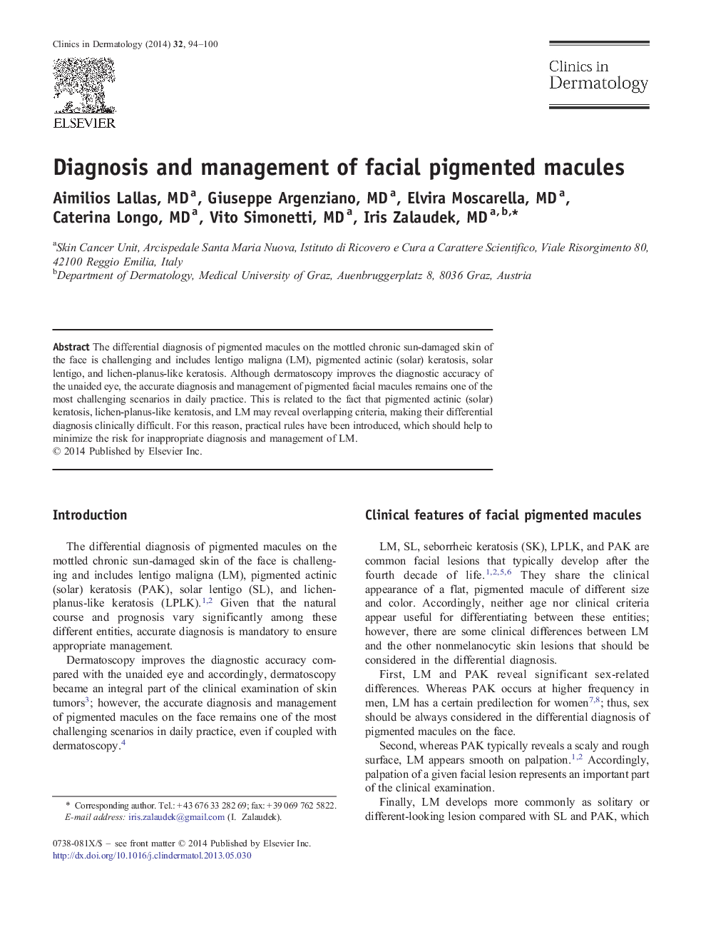 Diagnosis and management of facial pigmented macules