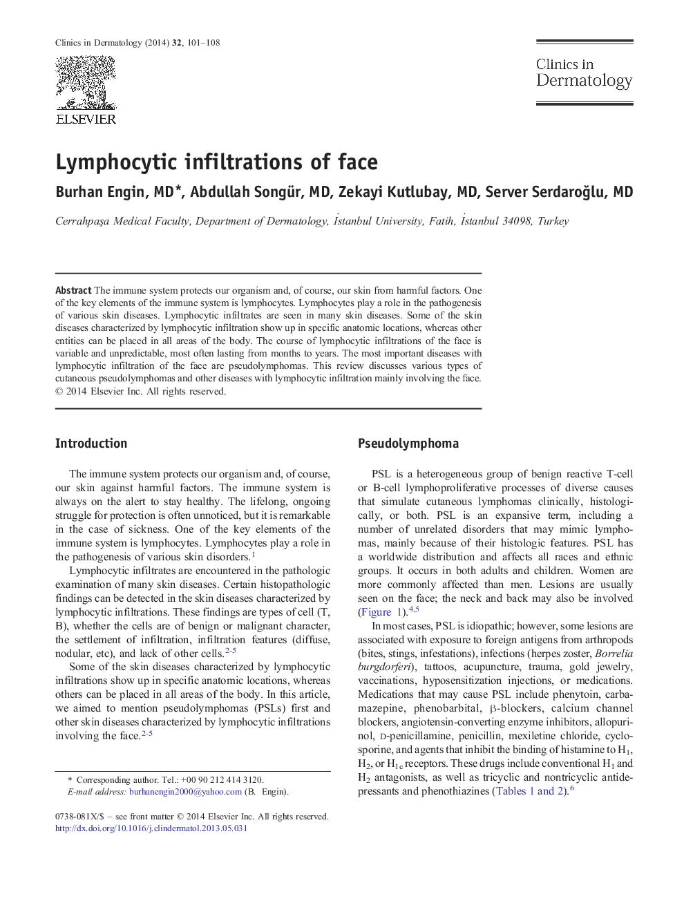 Lymphocytic infiltrations of face