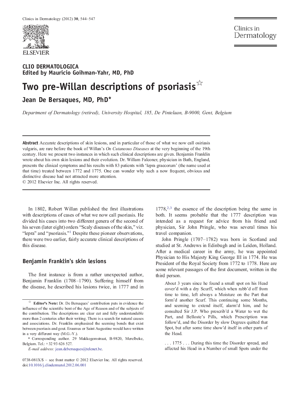 Two pre-Willan descriptions of psoriasis