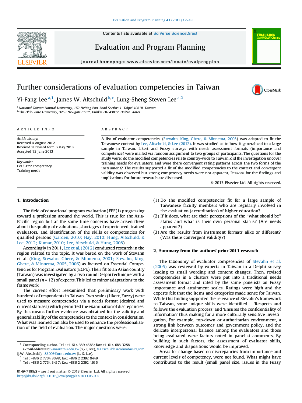 Further considerations of evaluation competencies in Taiwan