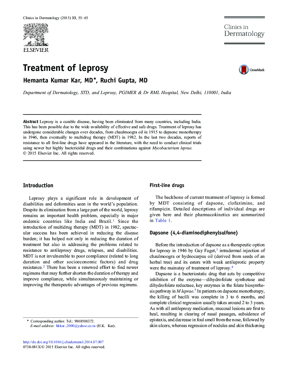 Treatment of leprosy