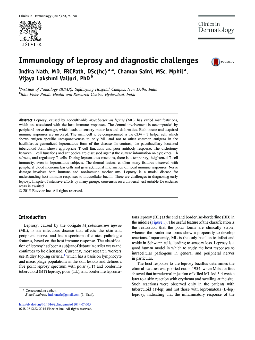 Immunology of leprosy and diagnostic challenges