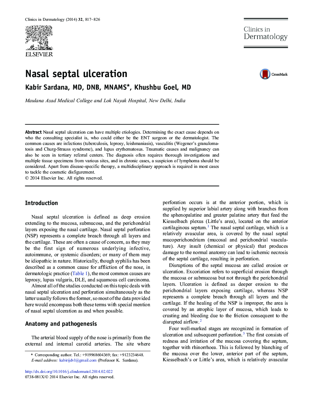 Nasal septal ulceration