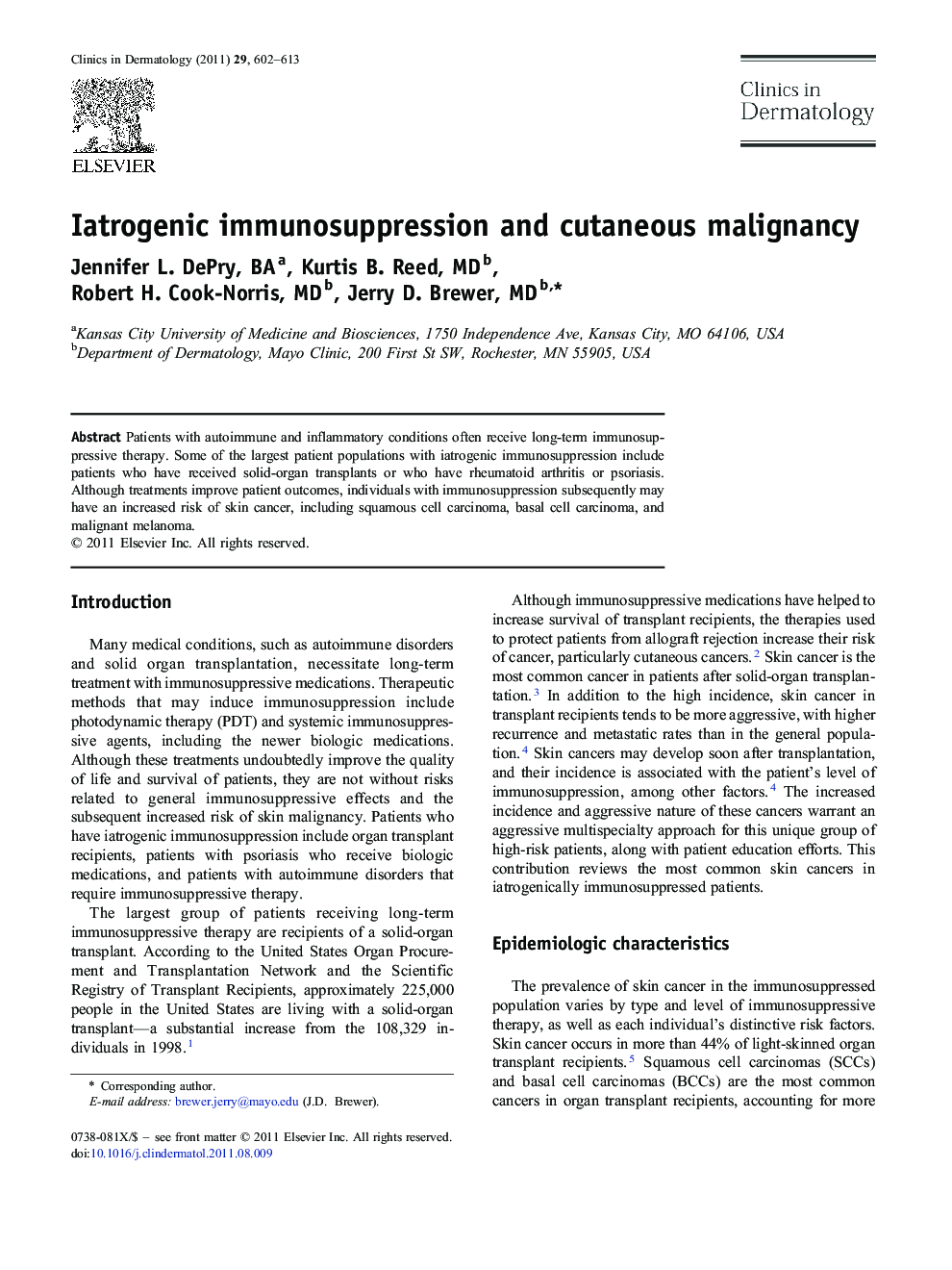 Iatrogenic immunosuppression and cutaneous malignancy