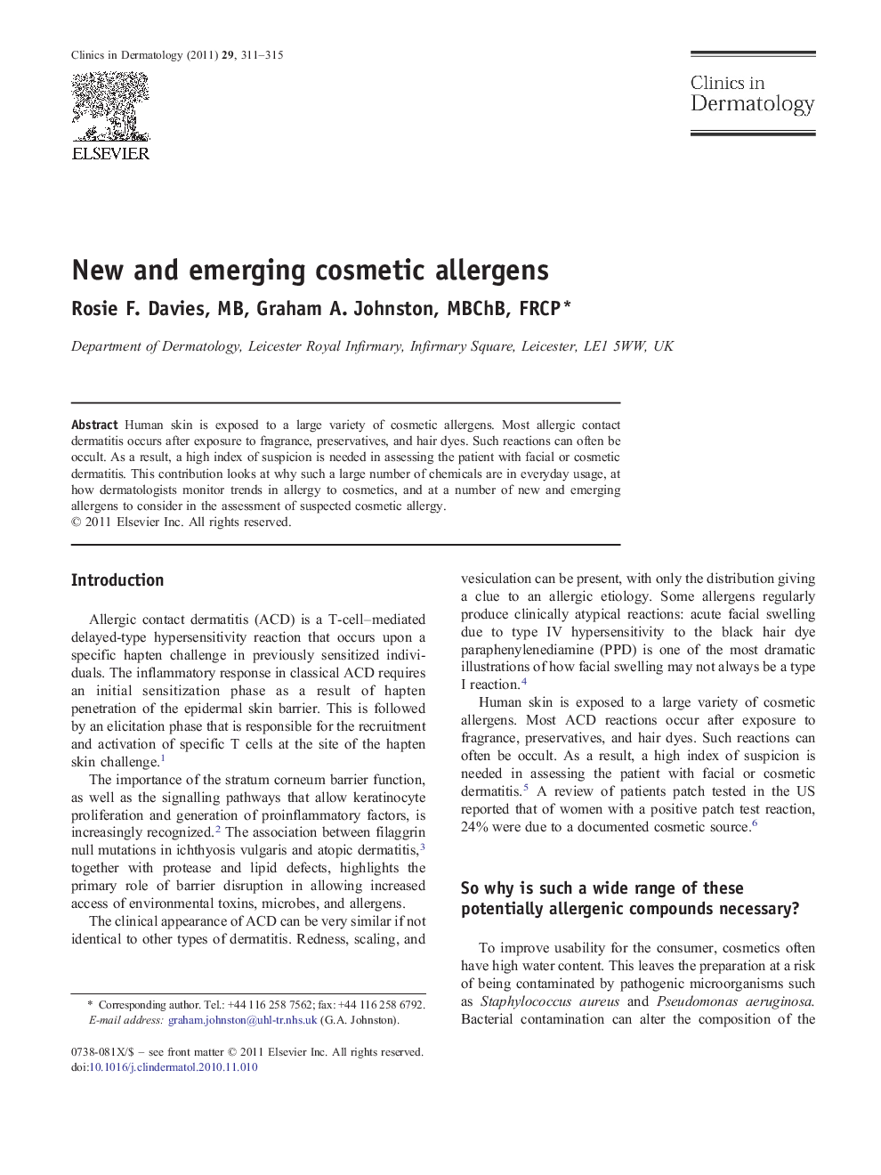 New and emerging cosmetic allergens