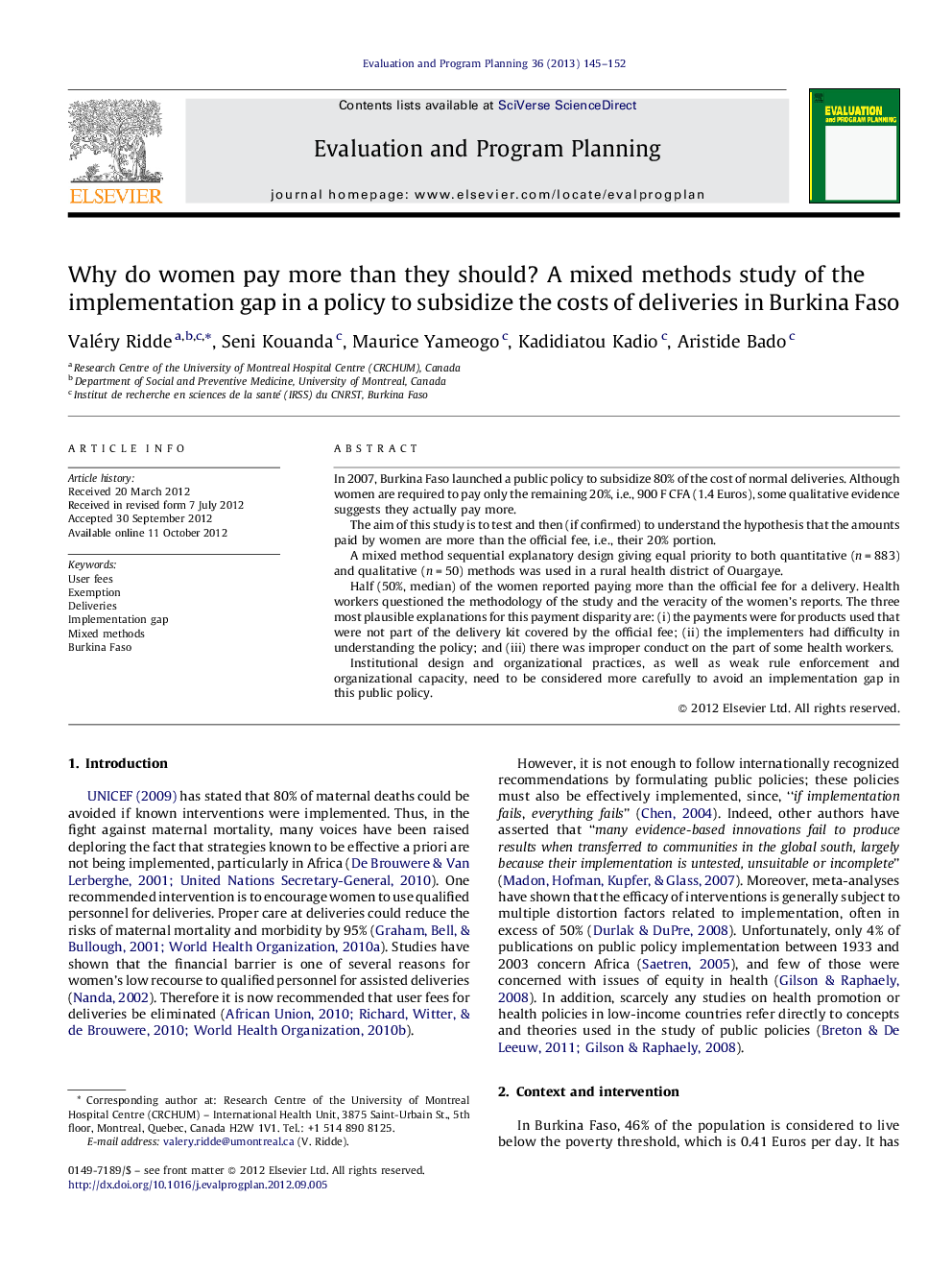 Why do women pay more than they should? A mixed methods study of the implementation gap in a policy to subsidize the costs of deliveries in Burkina Faso