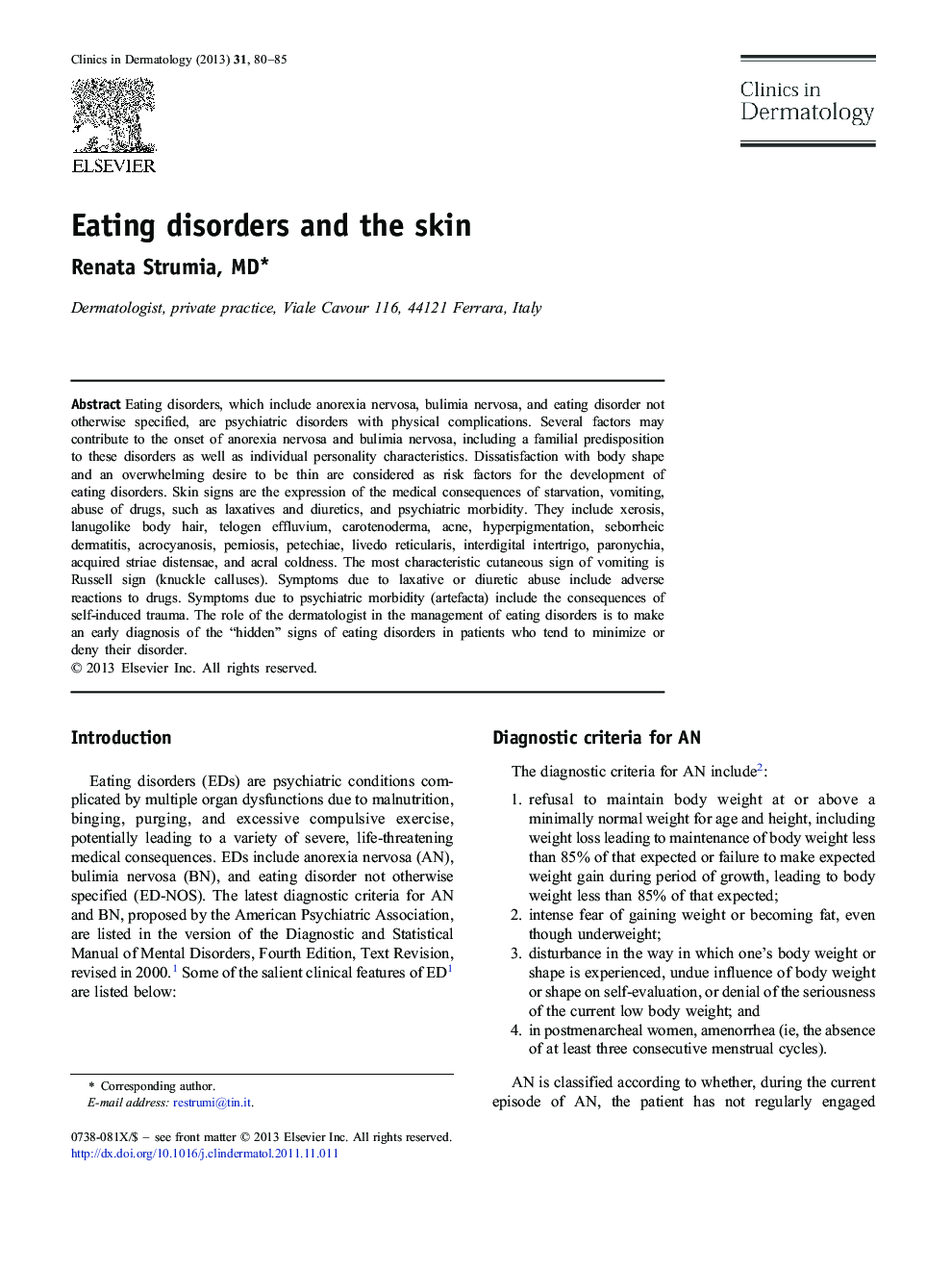 Eating disorders and the skin
