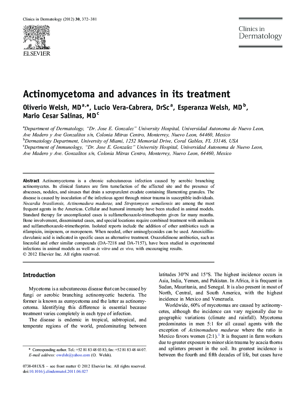 Actinomycetoma and advances in its treatment