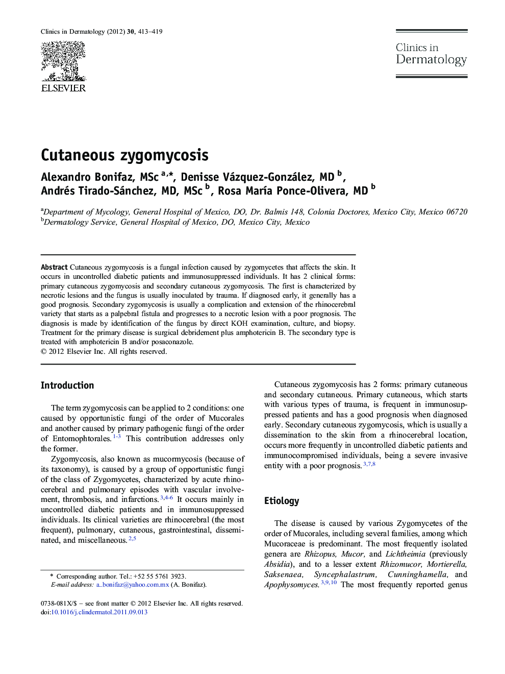 Cutaneous zygomycosis