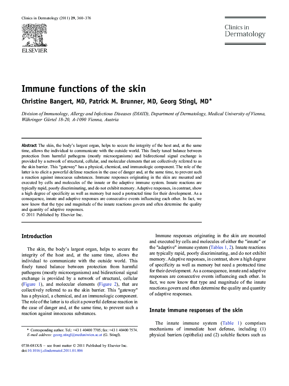 Immune functions of the skin