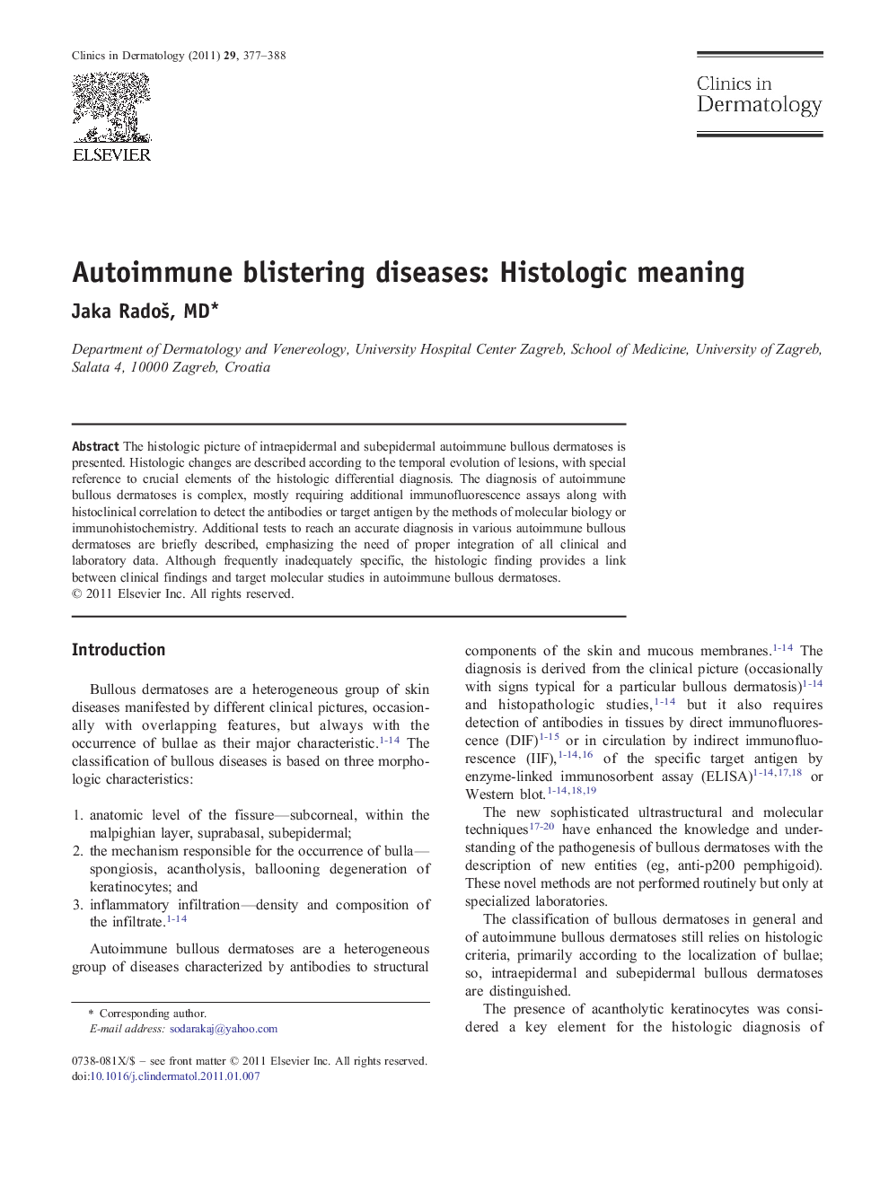 Autoimmune blistering diseases: Histologic meaning