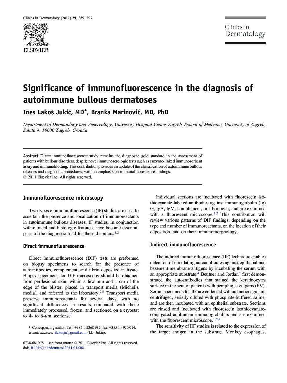 Significance of immunofluorescence in the diagnosis of autoimmune bullous dermatoses